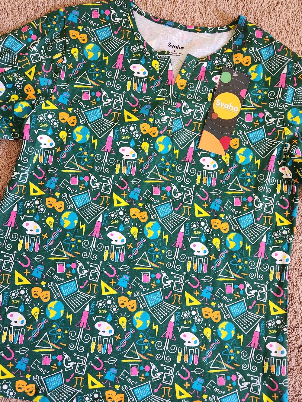 NWT Svaha Science ARTS theater Icons Split Neck Tunic Tee Large 100% Organic